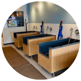 Self-service dog wash tubs with dryers